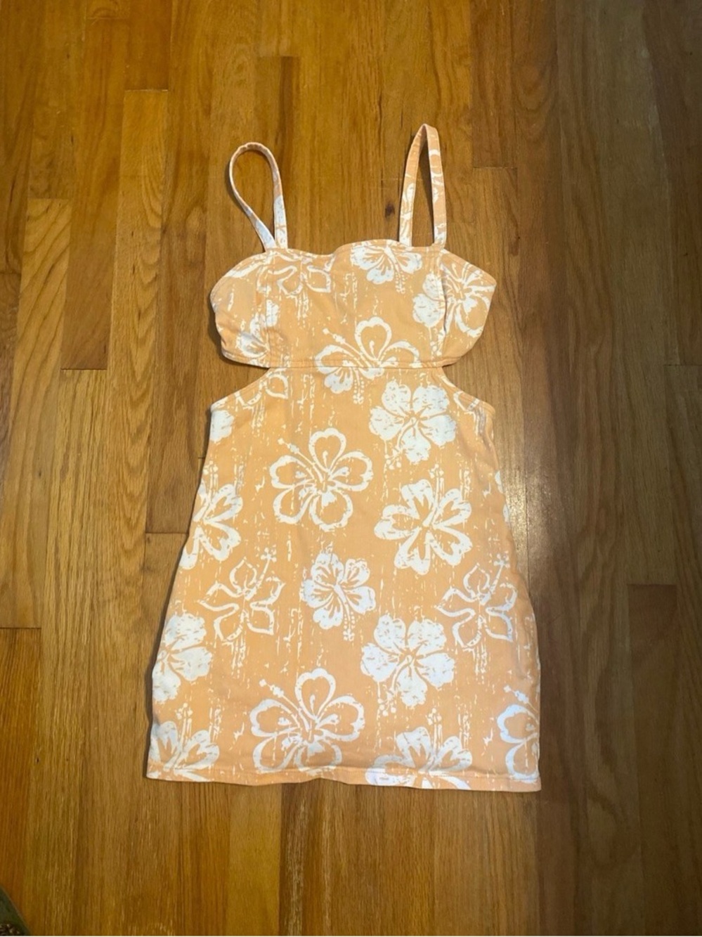 Women's Orange Floral Cutout Mini Dress
